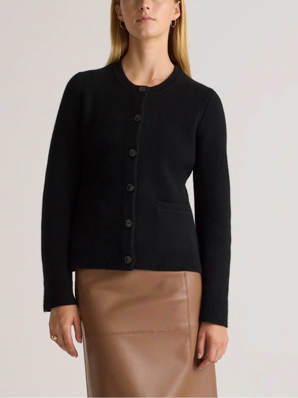 Quince Black Mongolian Cashmere Structured Cardigan